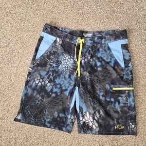 HUK Performance Fishing NXTLVL Mens Kryptek Boardshorts Swim Trunks Blue XL